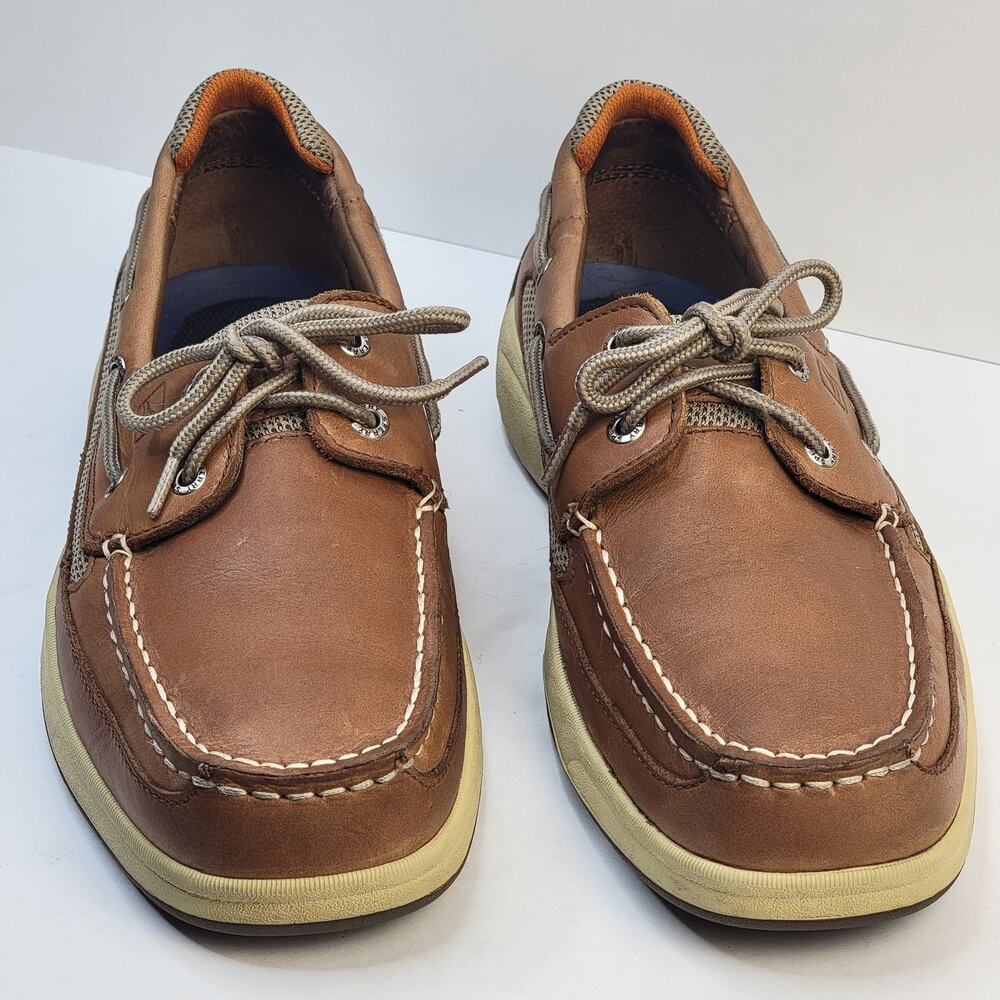 Men 10 Slip on Leather Loafer Boat Shoes Brown Preppy Dad Office Teacher Casual